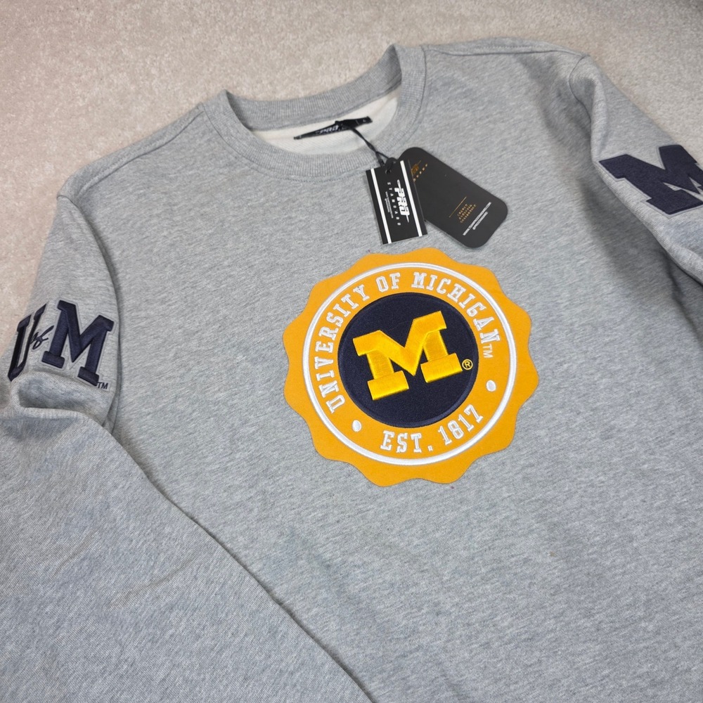 Pro Standard Michigan Sweatshirt L NCAA Wolverines Cotton Crewneck Grey NEW